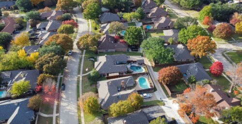 Aerial View of Upscale Neighborhood in Dallas Texas